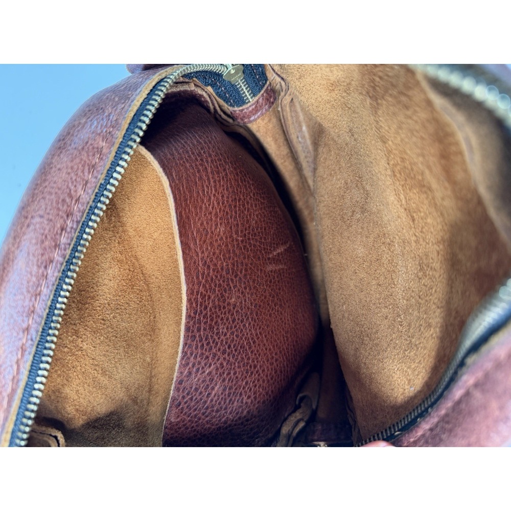 Portland Leather Round Crossbody Bag Brown Circle Zip Purse Adjustable Strap - Picture 6 of 8